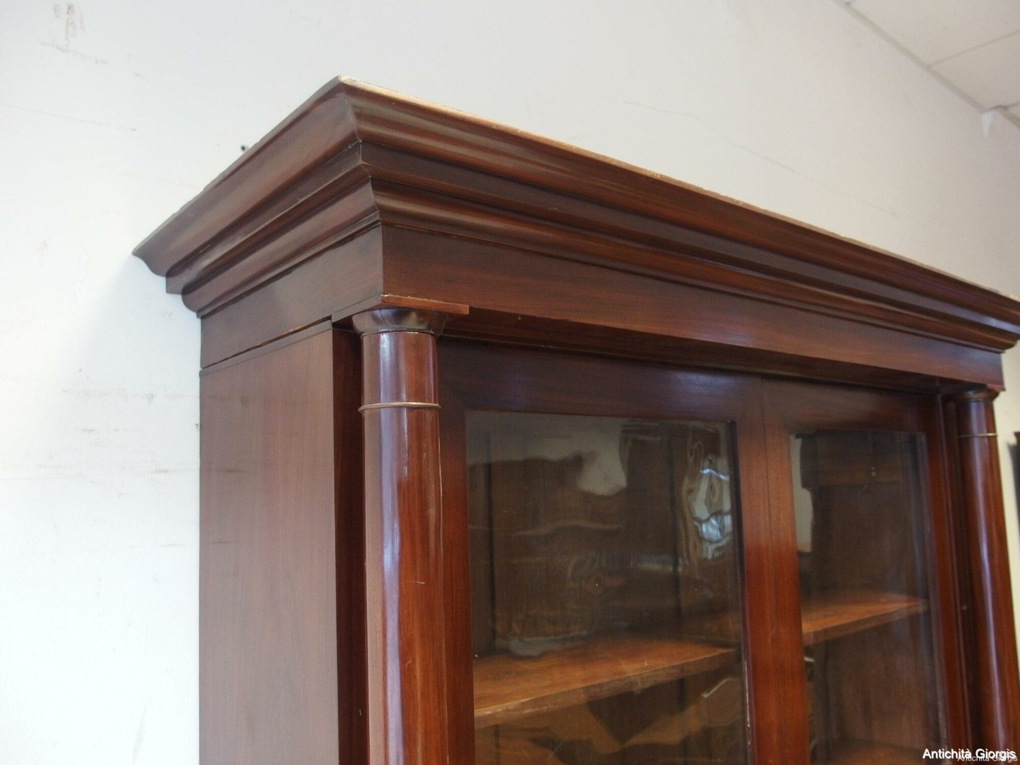 LIBRERIA A DUE PORTE IN MOGANO CON COLONNE PIENE STILE IMPERO EPOCA PRIMI 800 - immagine 13