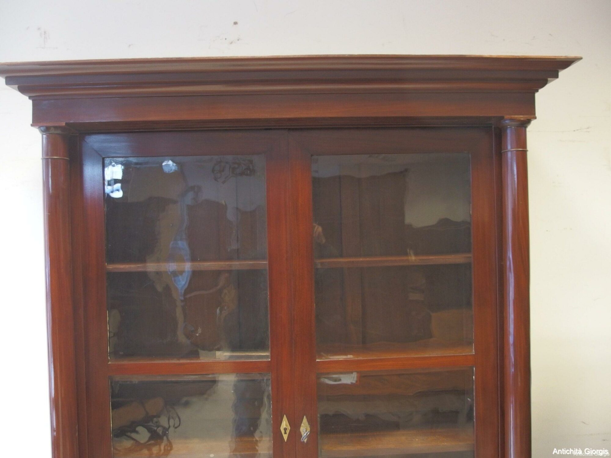 LIBRERIA A DUE PORTE IN MOGANO CON COLONNE PIENE STILE IMPERO EPOCA PRIMI 800 - immagine 11