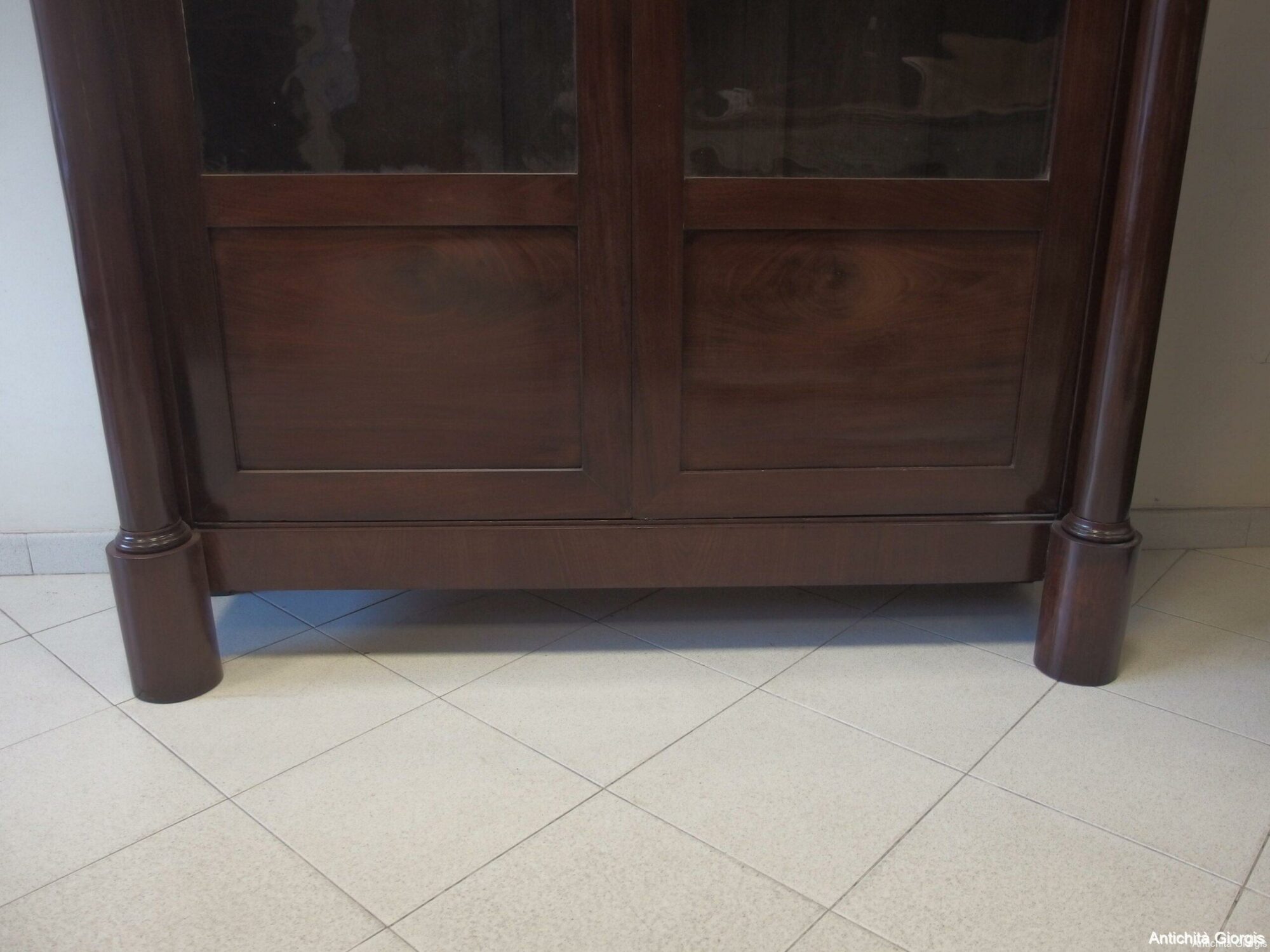 LIBRERIA A DUE PORTE IN MOGANO CON COLONNE PIENE STILE IMPERO EPOCA PRIMI 800 - immagine 10