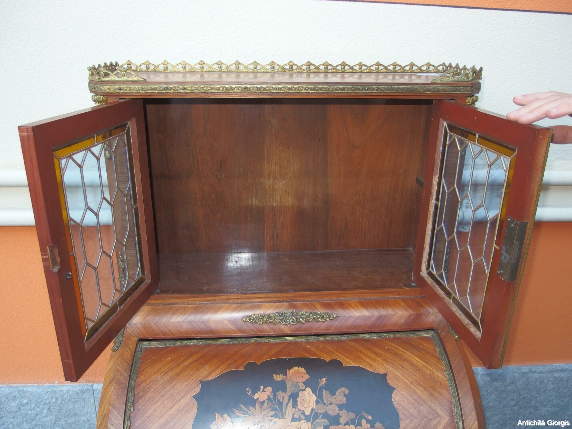 RIBALTA INTARSIATA  IN LEGNO DI ROSE STILE NAPOLEONE III - immagine 12