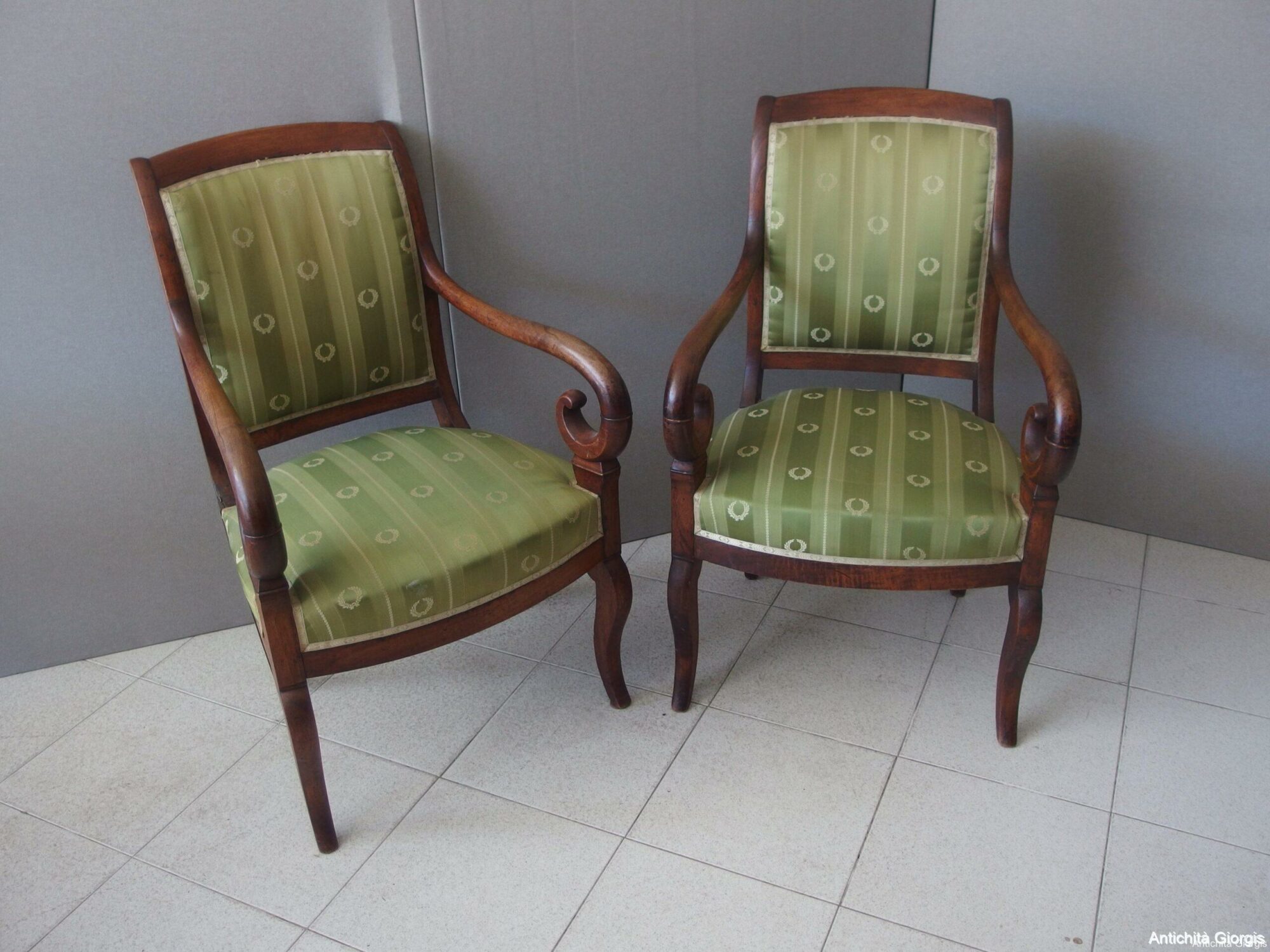 COPPIA DI POLTRONE STILE IMPERO IN NOCE EPOCA 800 - immagine 7