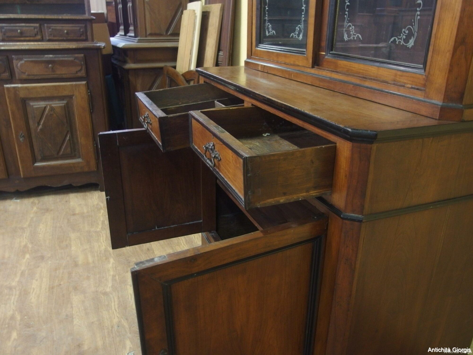 CREDENZA CON ALZATA IN CILIEGIO EPOCA 800 PIEMONTESE - immagine 11