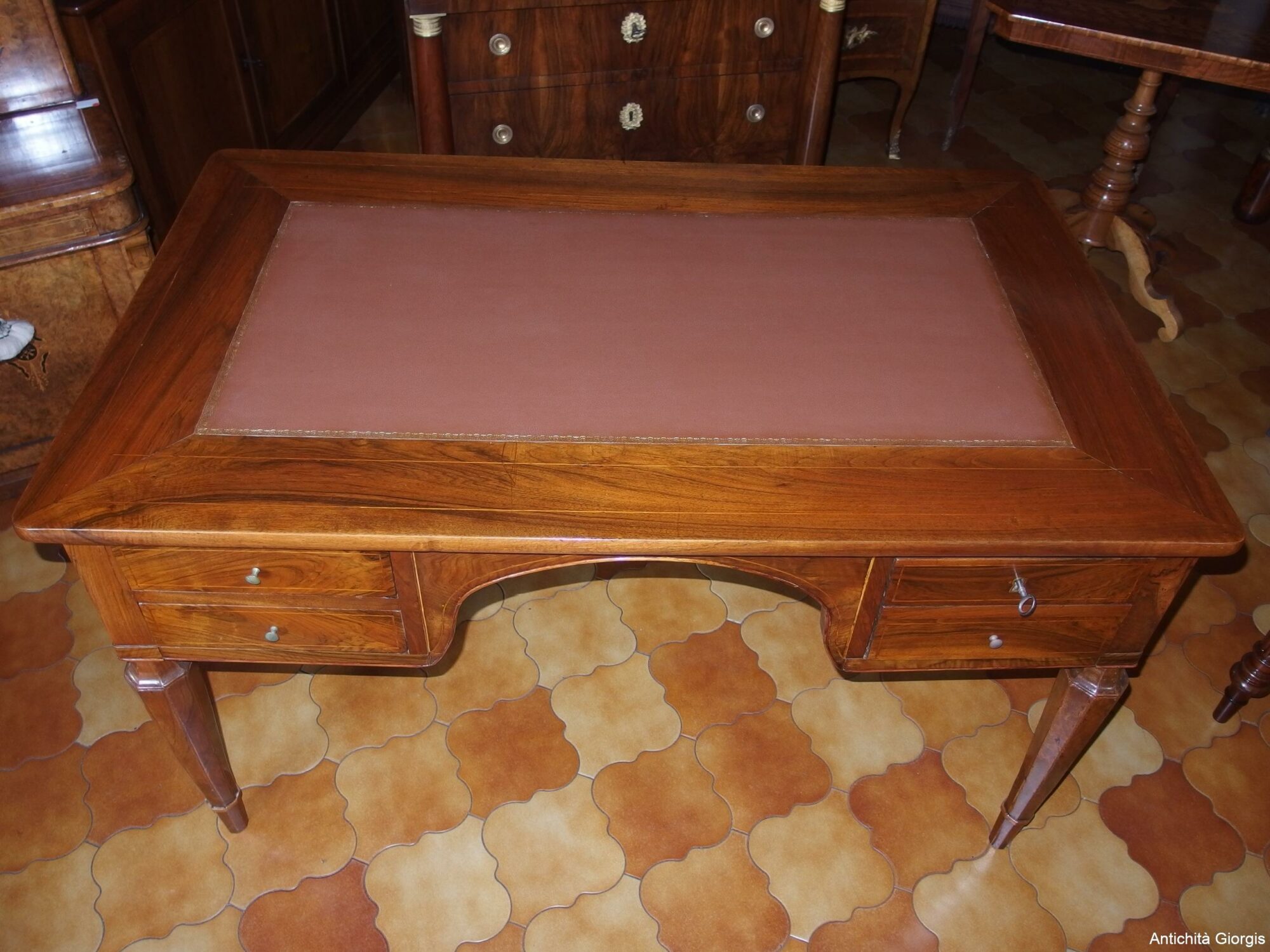 SCRIVANIA DA CENTRO IN RADICA DI NOCE STILE LUIGI XVI 800 - immagine 7
