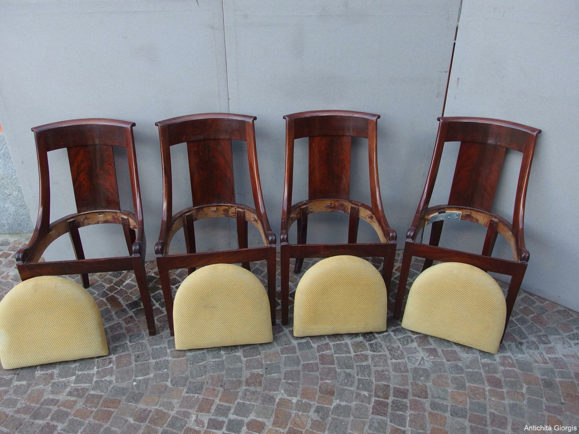N.4 SEDIE GONDOLE IN MOGANO STILE IMPERO FRANCIA - immagine 11