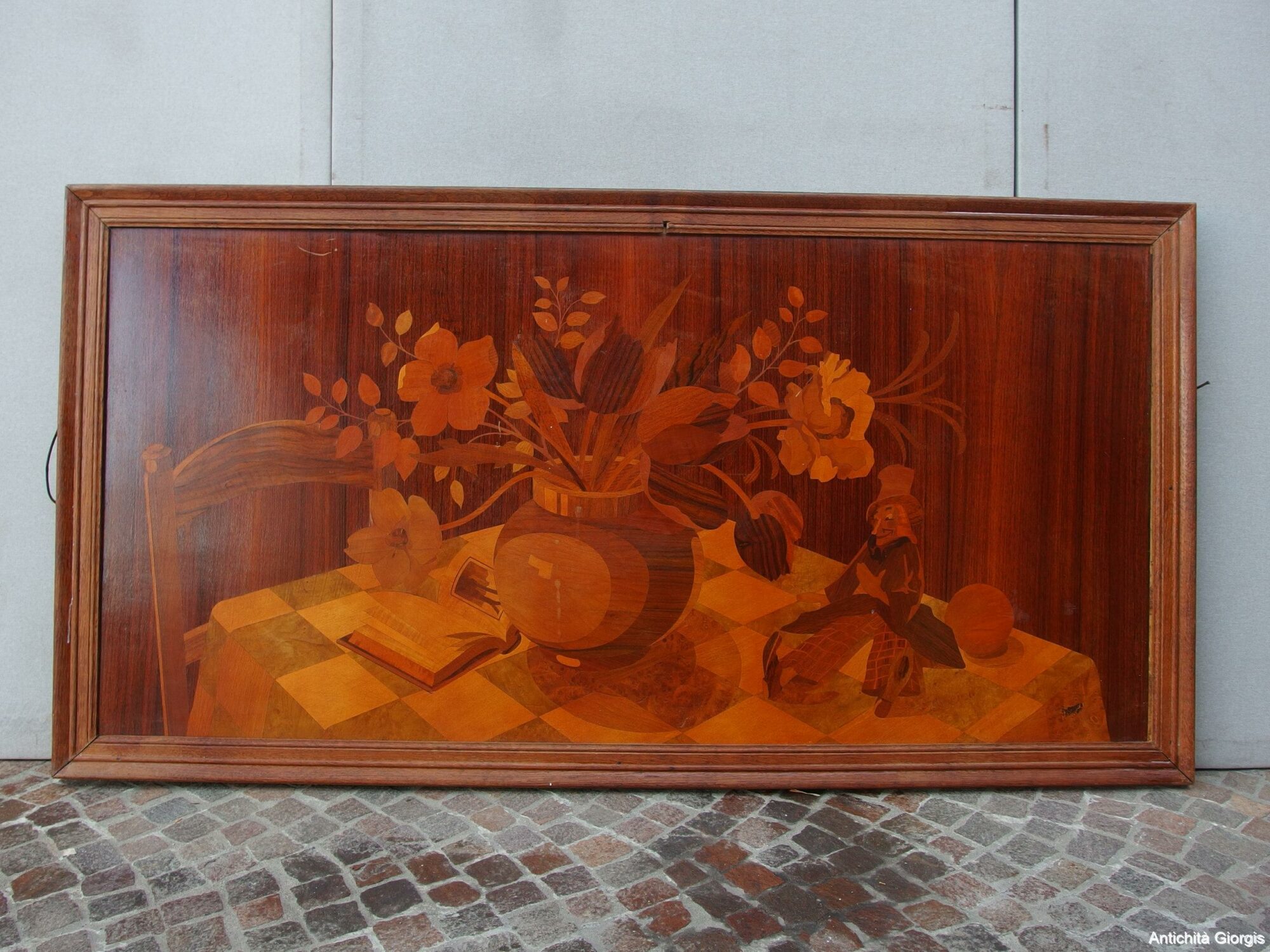 QUADRO SOGGETTO FLOREALE REALIZZATO CON INTARSI IN LEGNO EPOCA FINE 800 FRANCIA