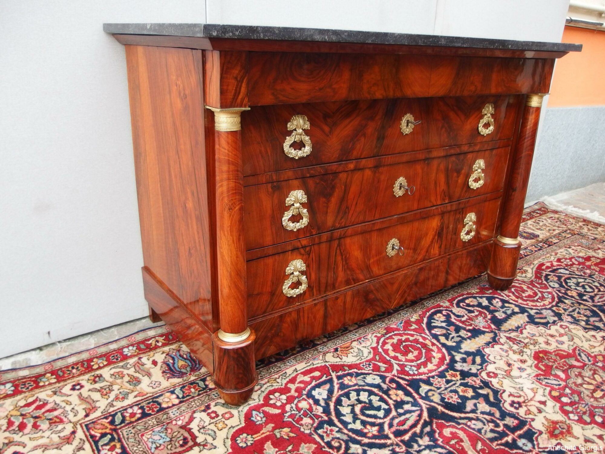 CASSETTONE STILE IMPERO  LASTRONATO IN NOCE RESTAURATO - immagine 4