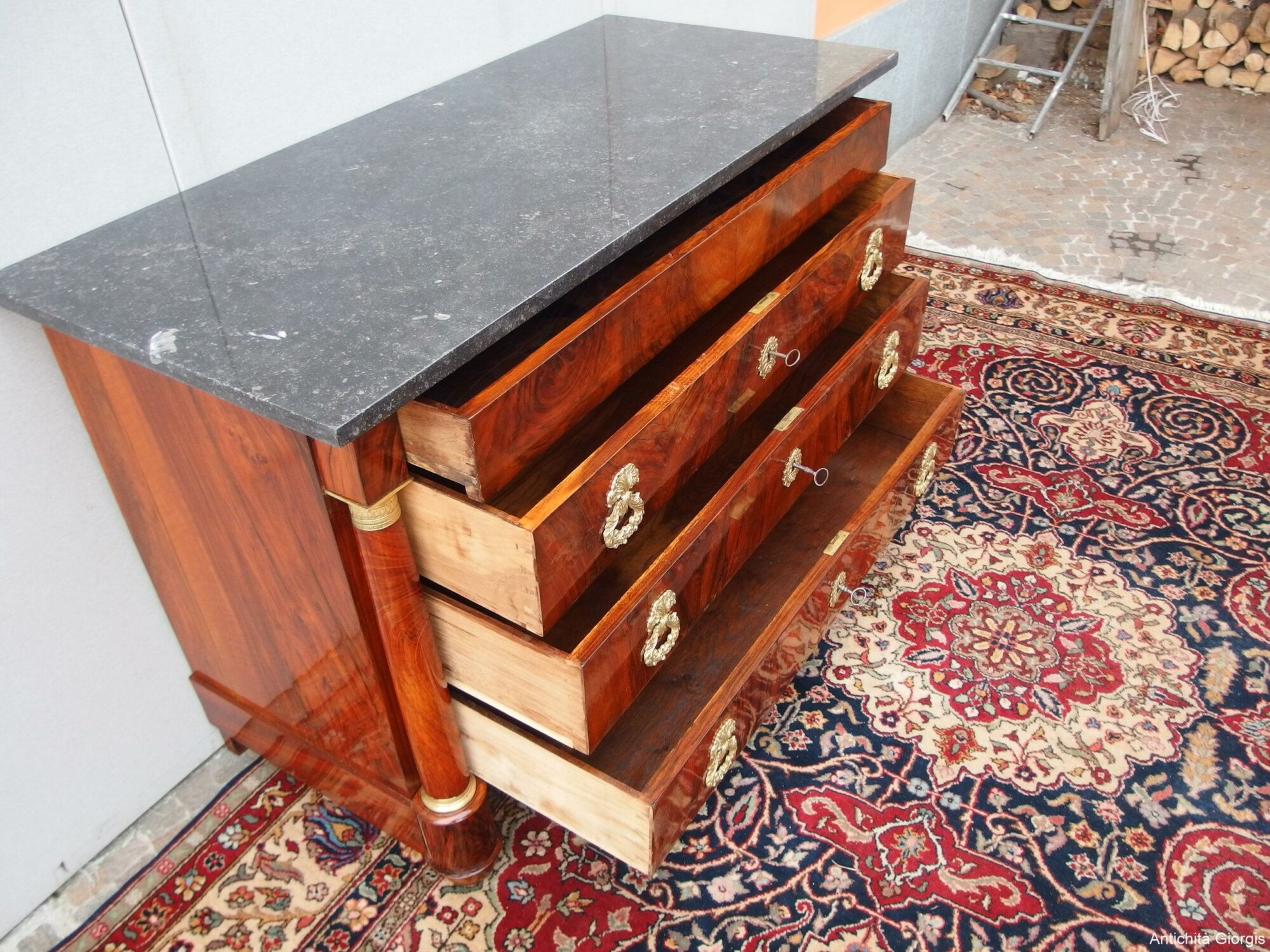 CASSETTONE STILE IMPERO  LASTRONATO IN NOCE RESTAURATO - immagine 12