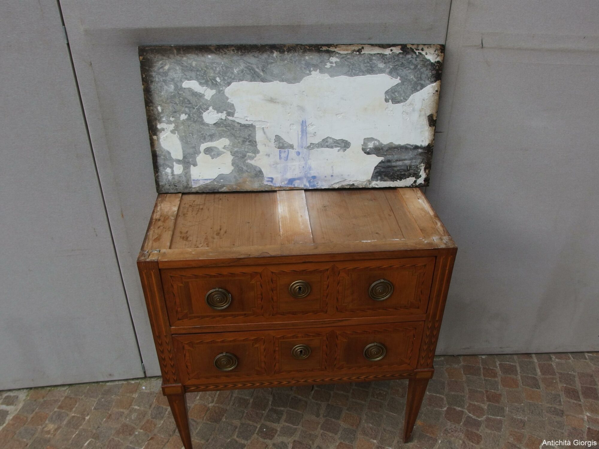 PICCOLO CASSETTONE STILE LUIGI XVI LASTRONATO EPOCA PRIMI 800 RESTAURATO cm L81xP41xH101 - immagine 11