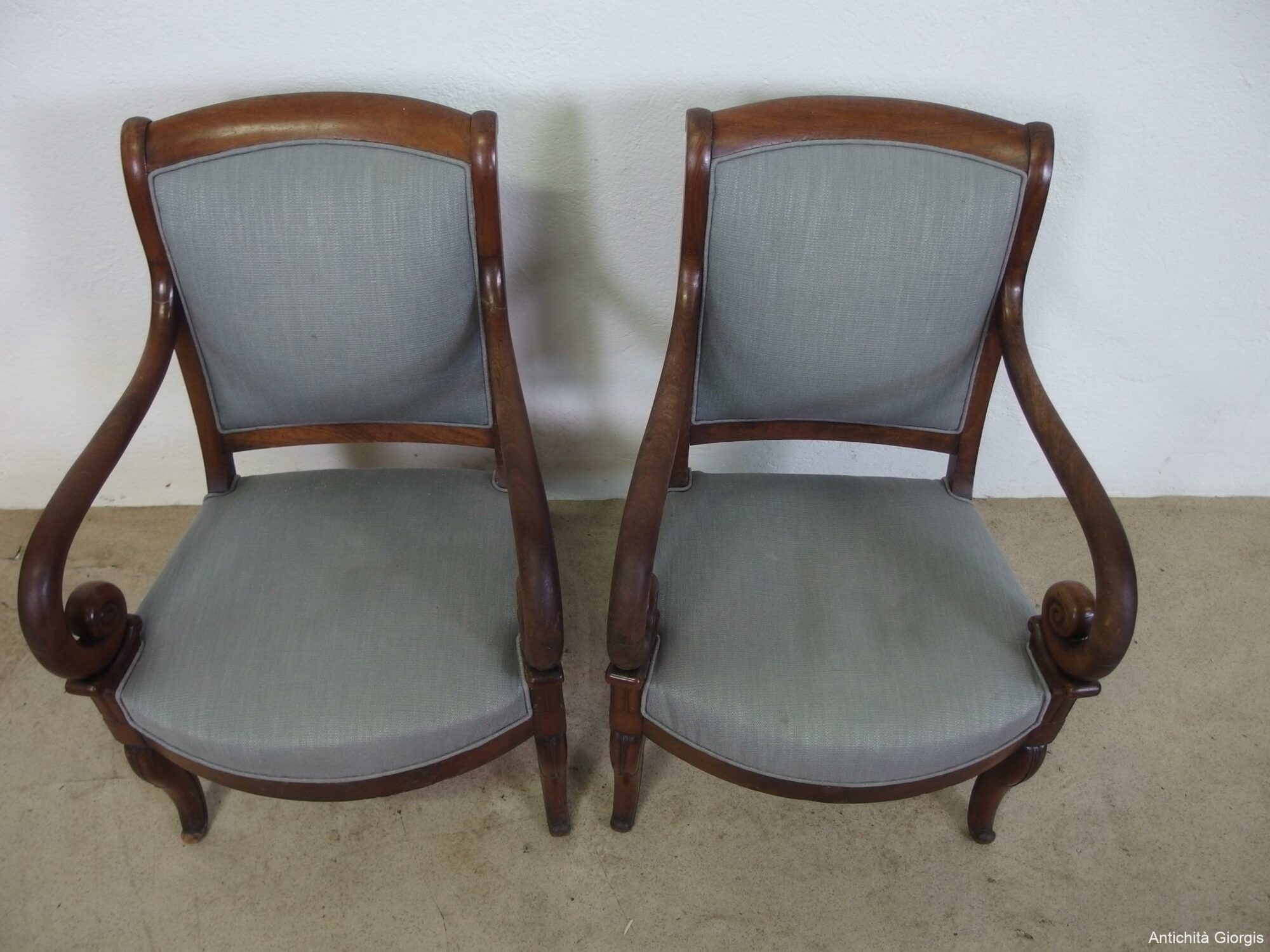 COPPIA DI POLTRONE STILE IMPERO IN NOCE EPOCA 800 FRANCIA - immagine 3