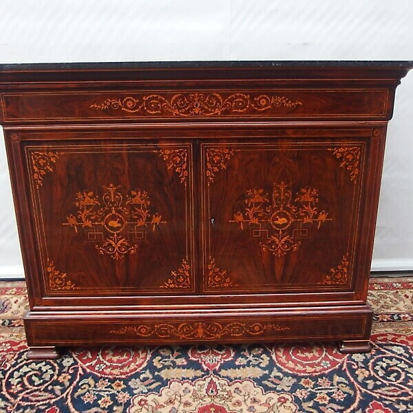 CREDENZA IN PALISSANDRO INTARSIATA STILE CARLO X FRANCIA RESTAURATA
