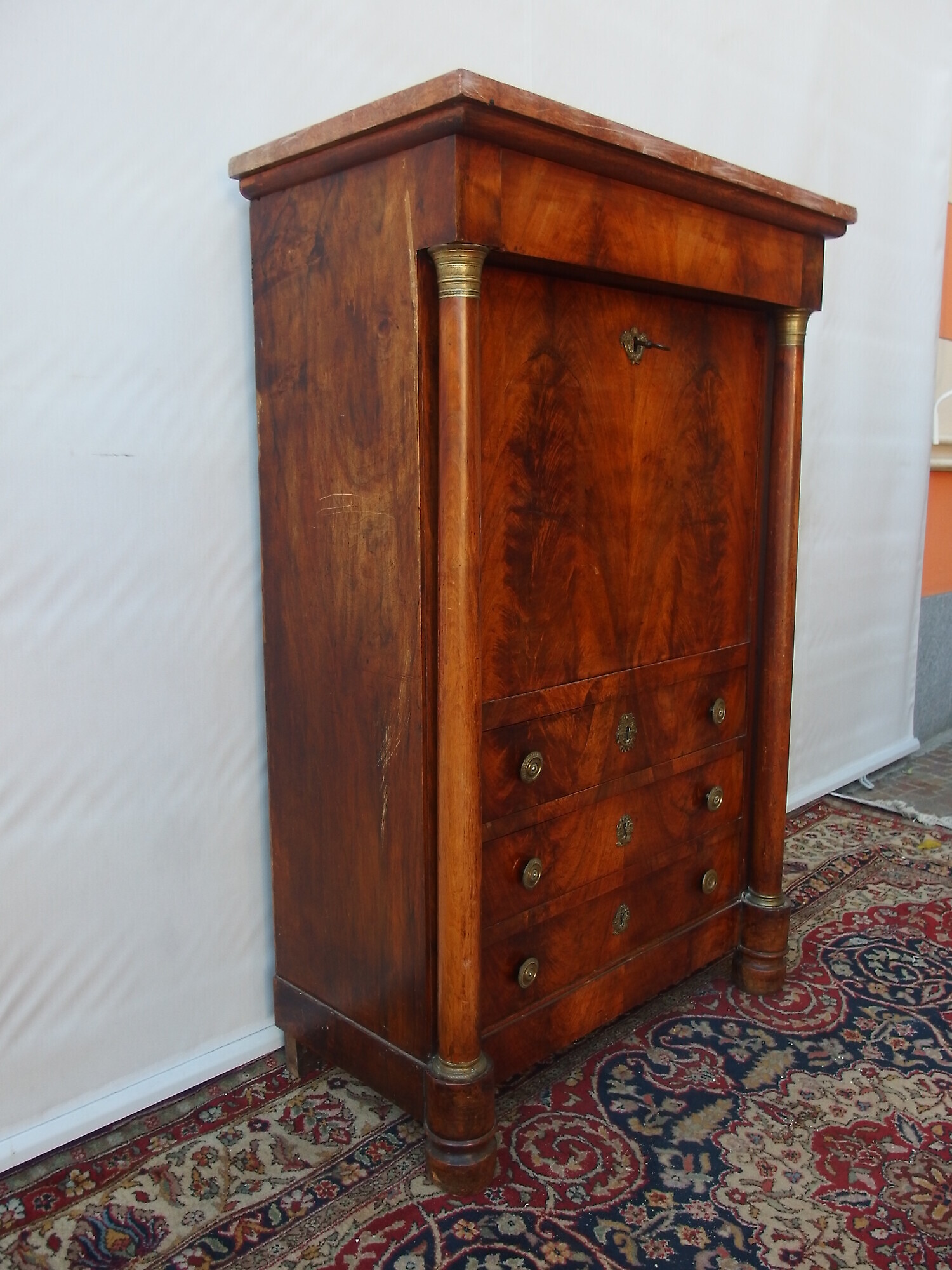 SECRETAIRE STILE IMPERO LASTRONATO IN PIUMA DI NOCE FRANCIA EPOCA PRIMI 800