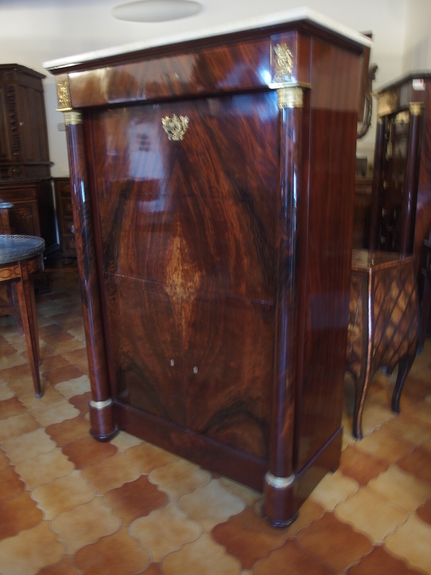 SECRETAIRE IN MOGANO STILE IMPERO RESTAURATO EPOCA 800 FRANCIA