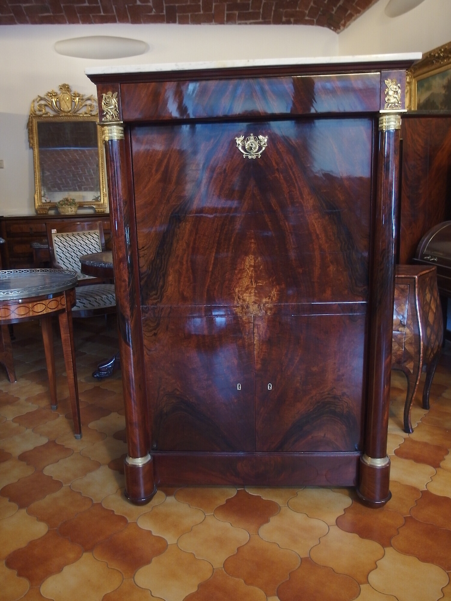 SECRETAIRE IN MOGANO STILE IMPERO RESTAURATO EPOCA 800 FRANCIA