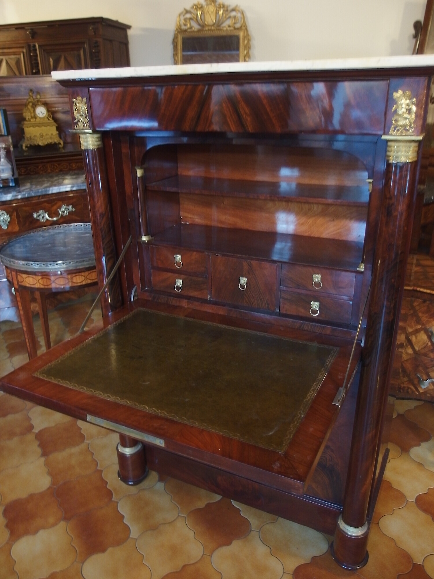 SECRETAIRE IN MOGANO STILE IMPERO RESTAURATO EPOCA 800 FRANCIA