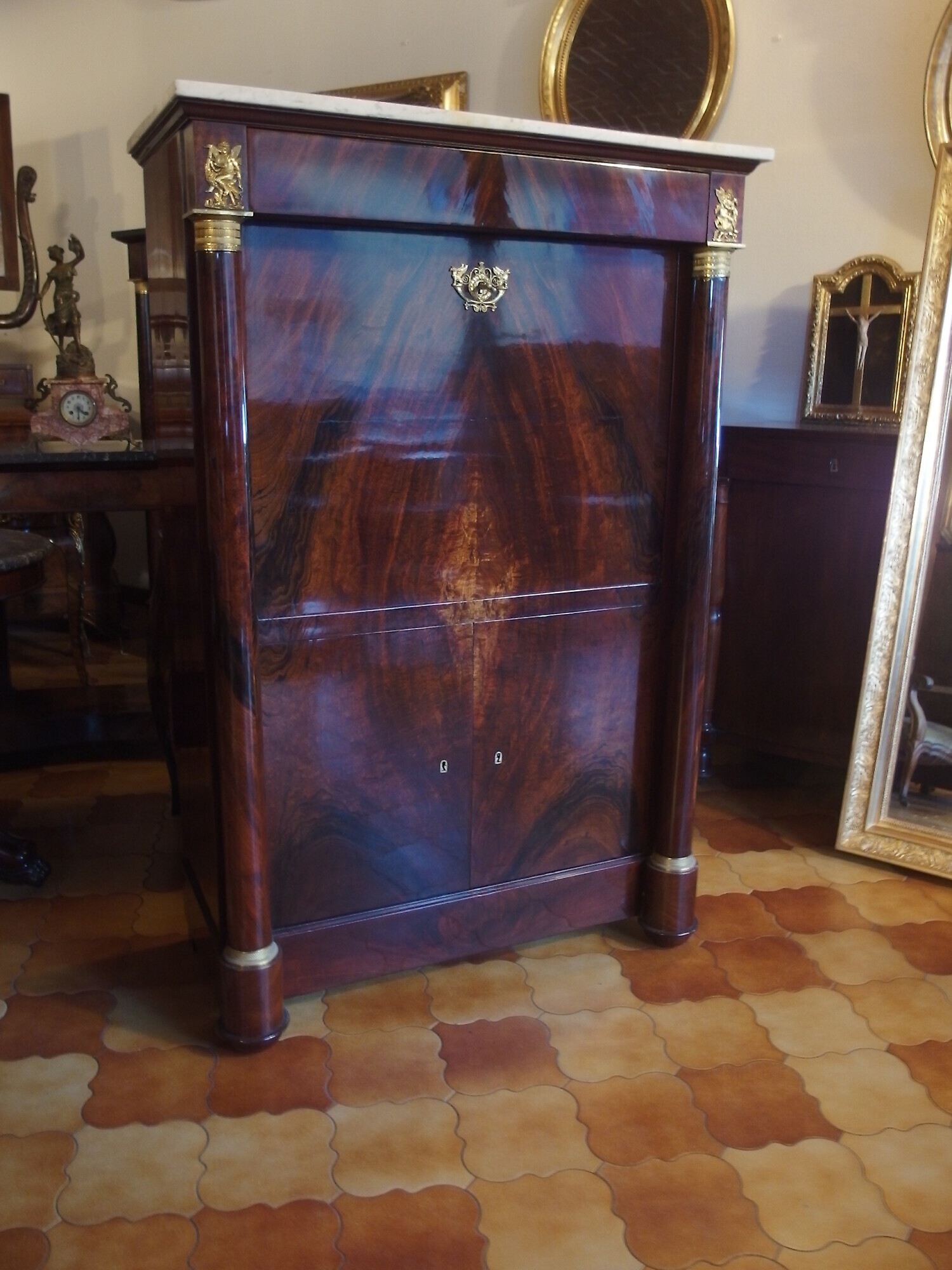 SECRETAIRE IN MOGANO STILE IMPERO RESTAURATO EPOCA 800 FRANCIA