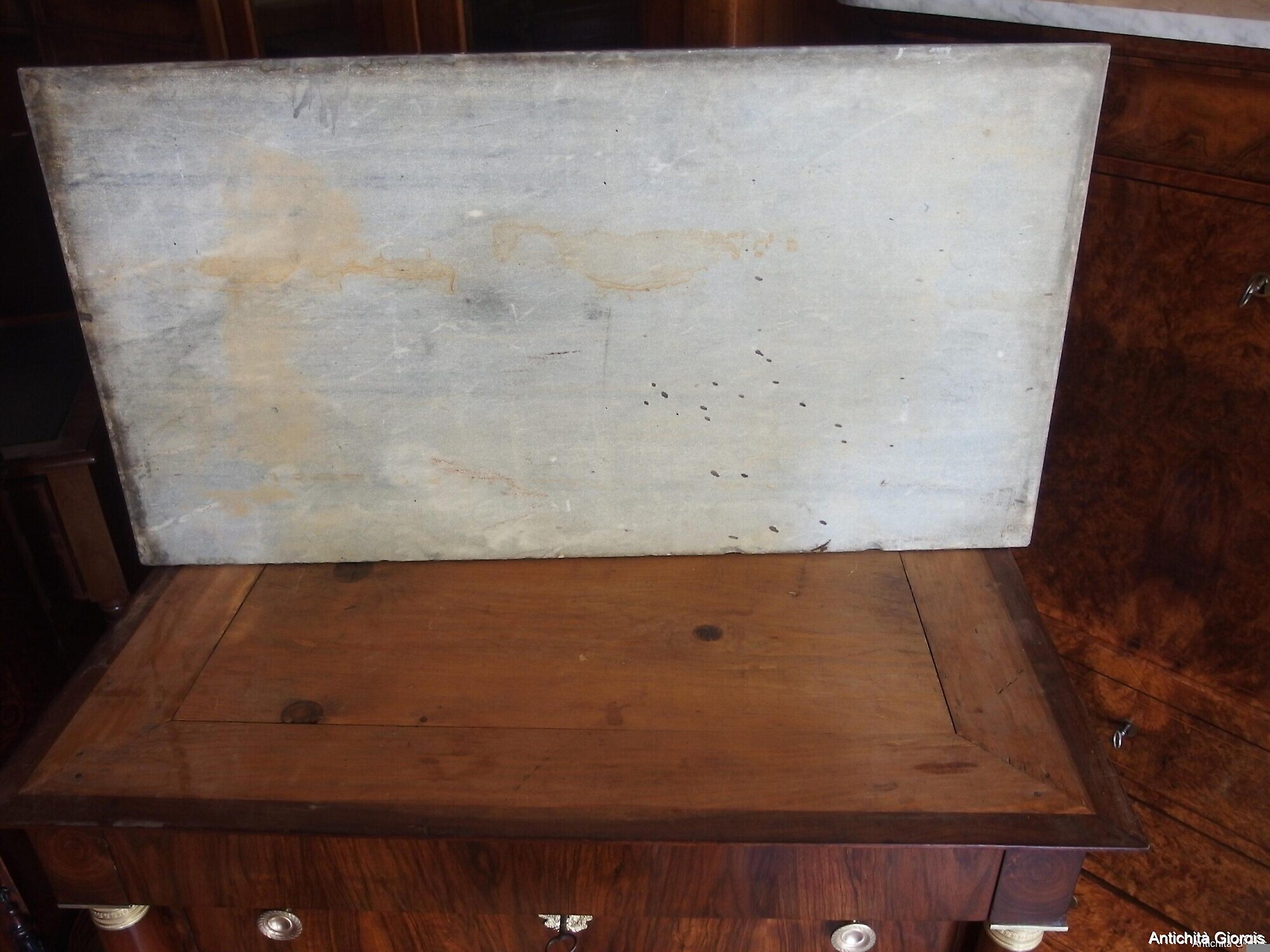 CASSETTONE STILE IMPERO LASTRONATO IN NOCE RESTAURATO