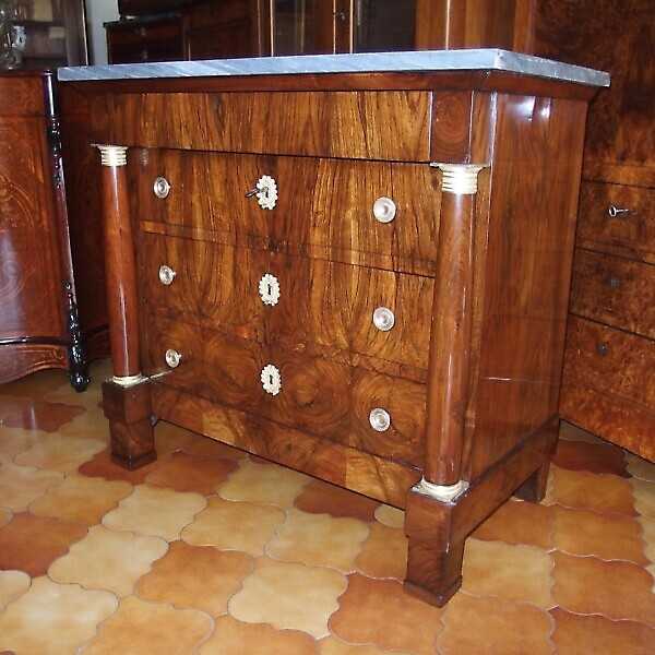 CASSETTONE STILE IMPERO LASTRONATO IN NOCE RESTAURATO