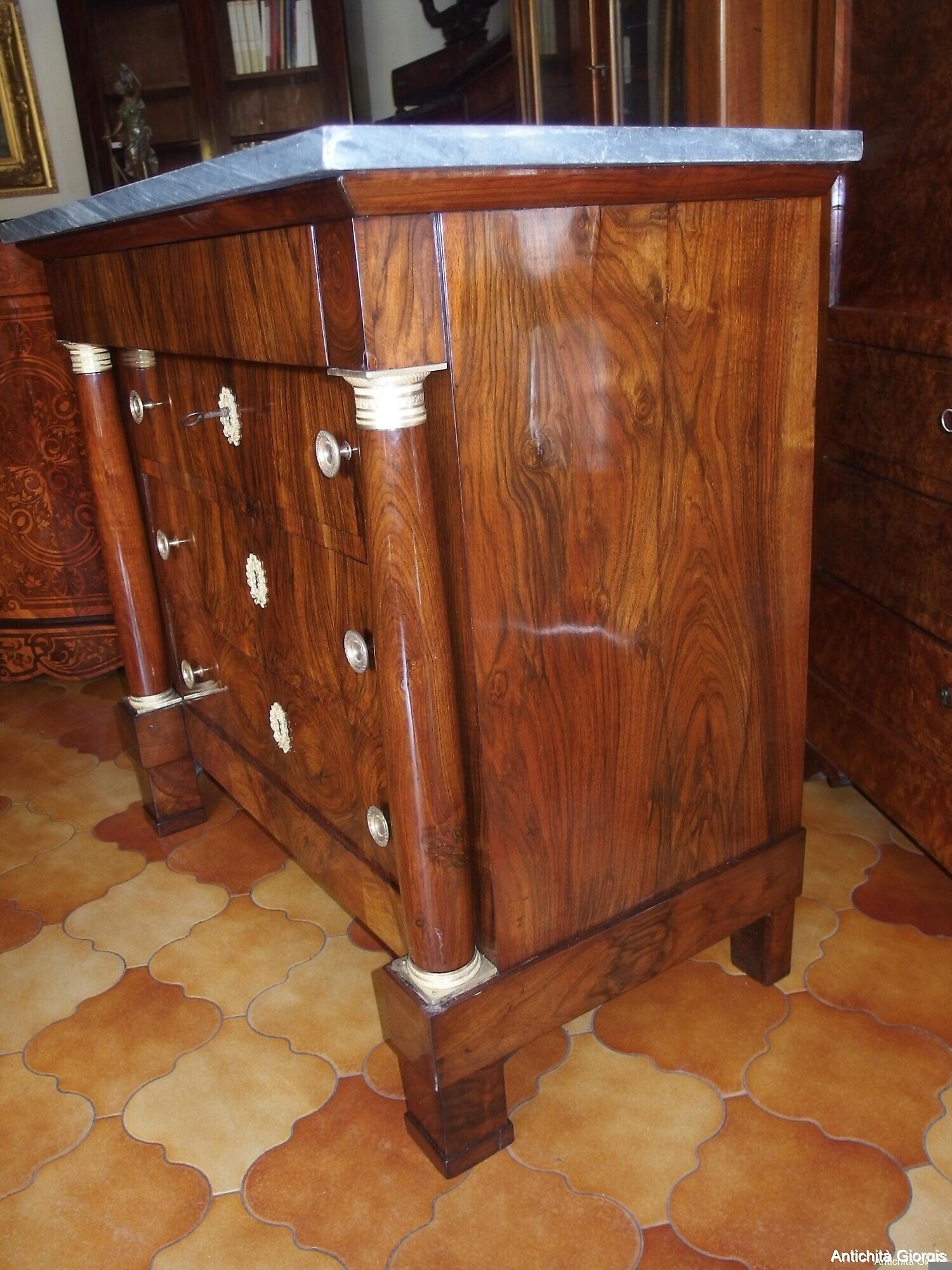 CASSETTONE STILE IMPERO LASTRONATO IN NOCE RESTAURATO