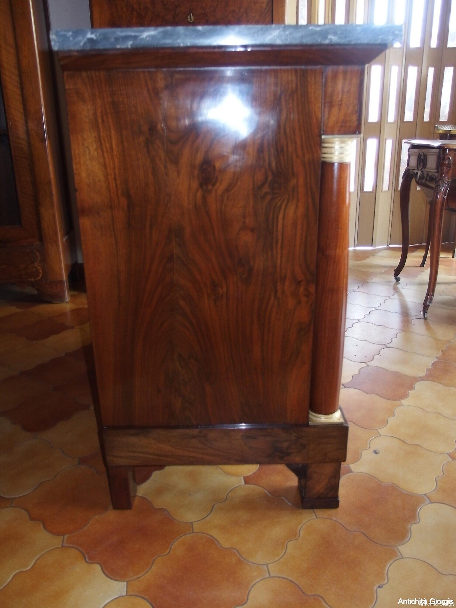 CASSETTONE STILE IMPERO LASTRONATO IN NOCE RESTAURATO