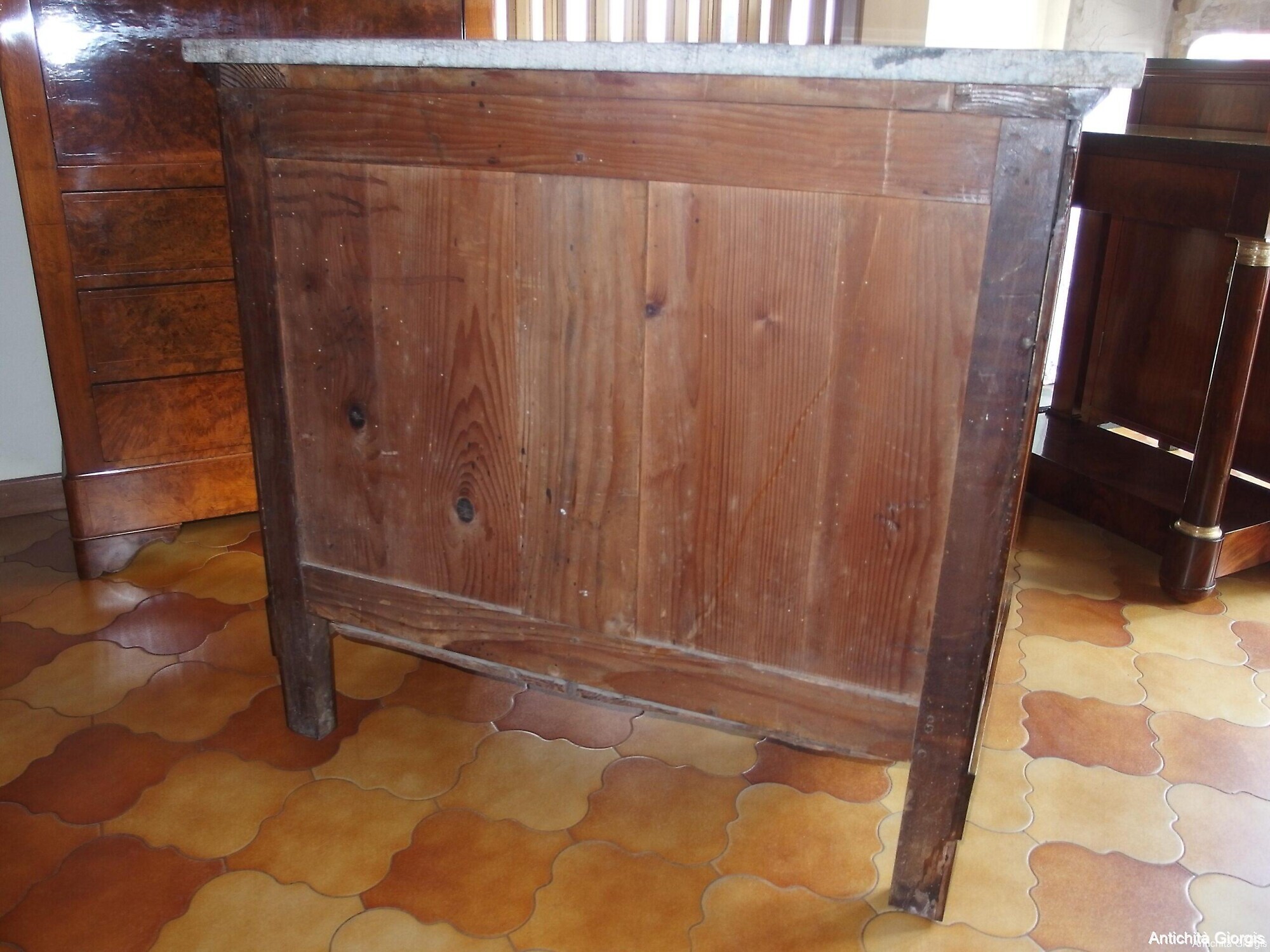 CASSETTONE STILE IMPERO LASTRONATO IN NOCE RESTAURATO