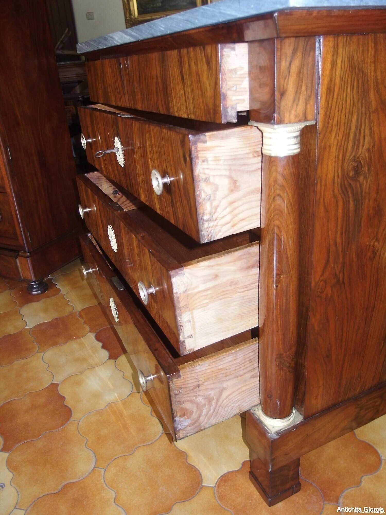 CASSETTONE STILE IMPERO LASTRONATO IN NOCE RESTAURATO